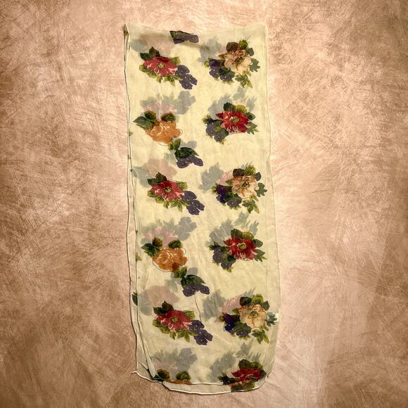 Vintage 90s Berkshire Floral Mesh Scarf Neckerchief Ascot Sheer Retro Mod Boho - Picture 2 of 7